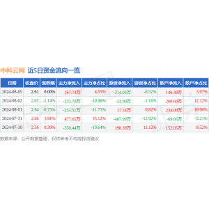 球王会网址中科云网（002306）8月5日主力资金净买入16774万元